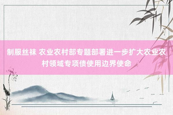 制服丝袜 农业农村部专题部署进一步扩大农业农村领域专项债使用边界使命